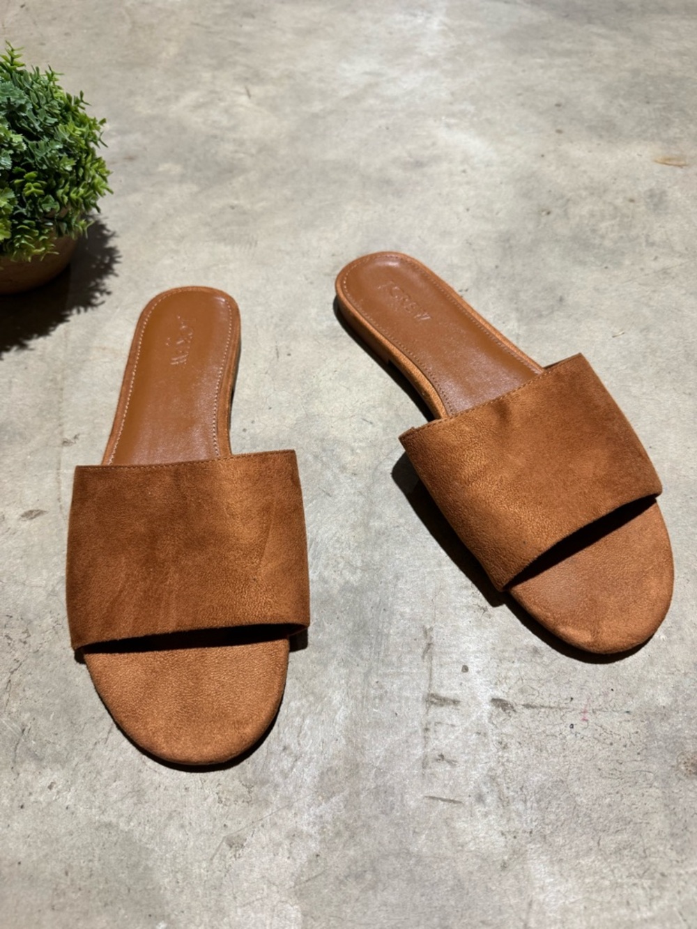 J Crew Brown Faux Suede Slides Sandals Women Size 9 Resort Summer Beach Vacation